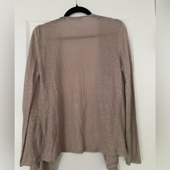 Gerard Darrel Linen Taupe/Gold Open Front Cardigan, Size 1 - Picture 4 of 6